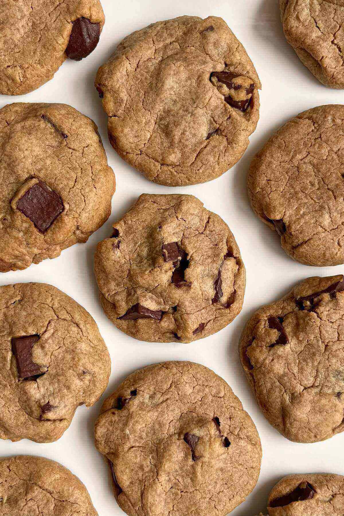 Cookies made with sunflower seed butter on a white plate.