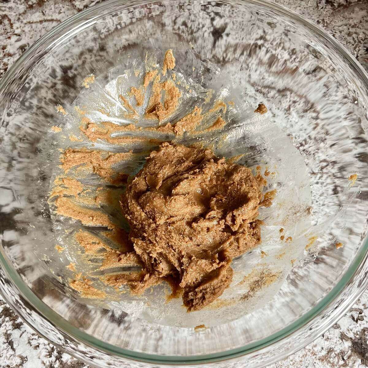 Sunflower seed cookie dough in a mixing bowl.